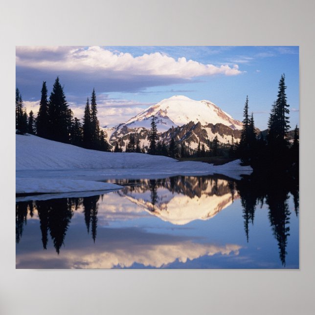 WA, Mt. Rainier NP, Mt. Rainier and clouds Poster (Front)