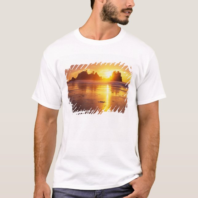 WA, Olympic NP, Shi Shi beach at sunset, Point T-Shirt (Front)