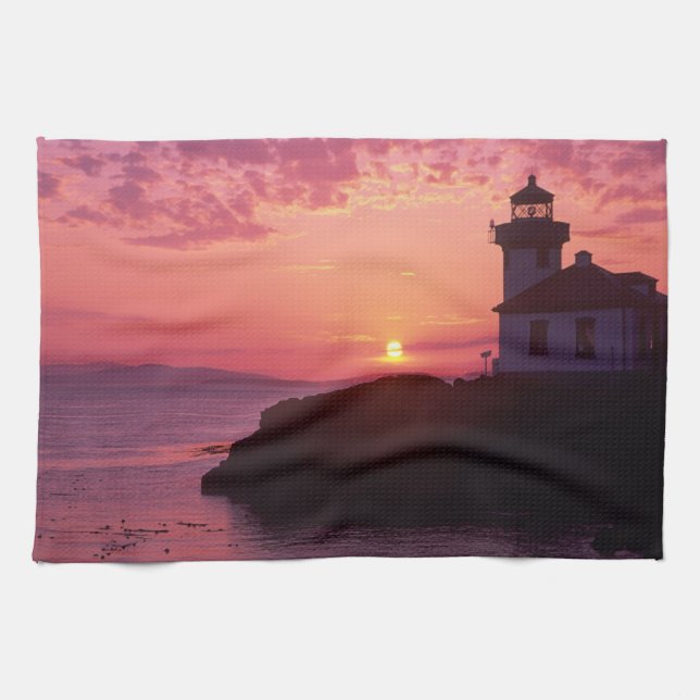WA, San Juan Island, Lime Kiln Lighthouse, 1919, Tea Towel (Horizontal)