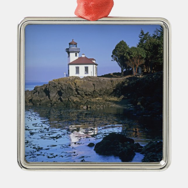 WA, San Juan Island, Lime Kiln lighthouse Metal Tree Decoration (Front)