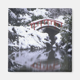 WA, Seattle, Moon bridge and pond after winter 2 Magnet