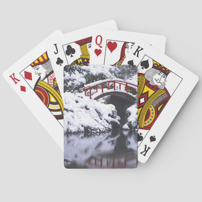 WA, Seattle, Moon bridge and pond after winter 2 Playing Cards (Back)