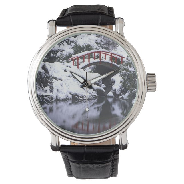 WA, Seattle, Moon bridge and pond after winter 2 Watch (Front)