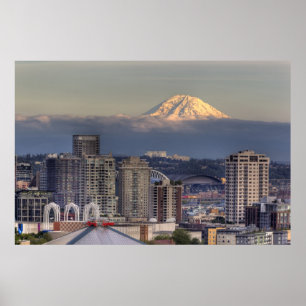 WA, Seattle, Mount Rainier from Kerry Park Poster
