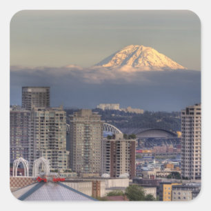 WA, Seattle, Mount Rainier from Kerry Park Square Sticker
