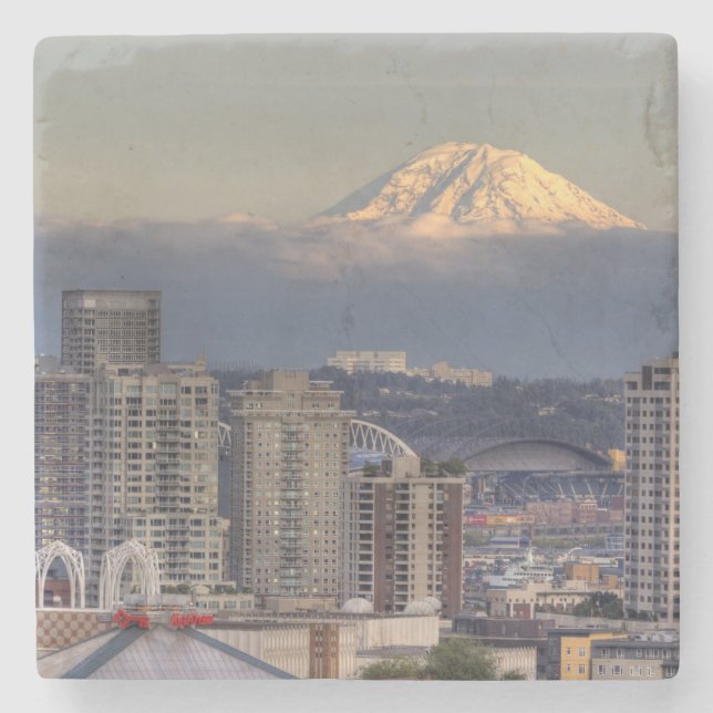 WA, Seattle, Mount Rainier from Kerry Park Stone Coaster (Front)