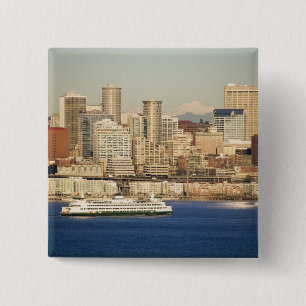 WA, Seattle, Seattle skyline and Elliott Bay 15 Cm Square Badge