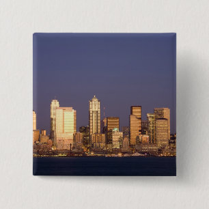 WA, Seattle, Seattle skyline and Elliott Bay, 15 Cm Square Badge
