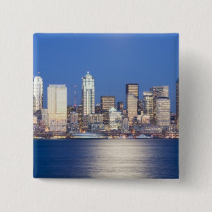 WA, Seattle, Seattle skyline and Elliott Bay, 2 15 Cm Square Badge