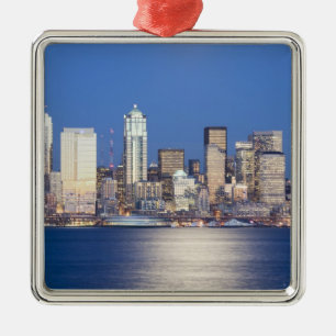 WA, Seattle, Seattle skyline and Elliott Bay, 2 Metal Tree Decoration