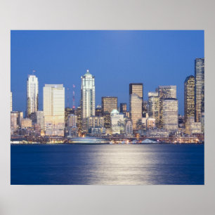 WA, Seattle, Seattle skyline and Elliott Bay, 2 Poster