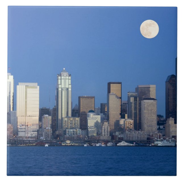 WA, Seattle, Seattle skyline and Elliott Bay 2 Tile (Front)