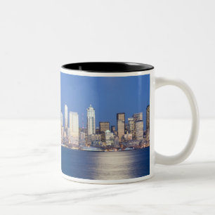 WA, Seattle, Seattle skyline and Elliott Bay, 2 Two-Tone Coffee Mug