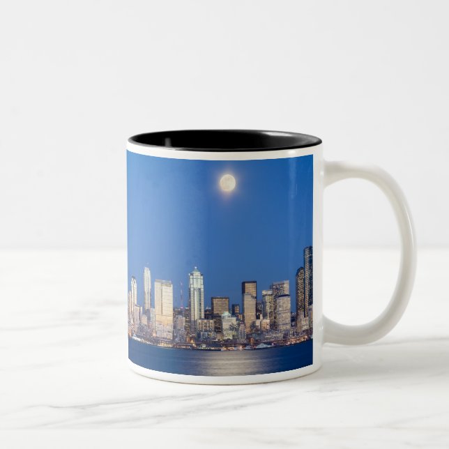 WA, Seattle, Seattle skyline and Elliott Bay 3 Two-Tone Coffee Mug (Right)