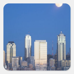 WA, Seattle, Seattle skyline and Elliott Bay 4 Square Sticker