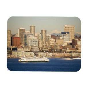 WA, Seattle, Seattle skyline and Elliott Bay Magnet
