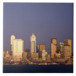 WA, Seattle, Seattle skyline and Elliott Bay, Tile