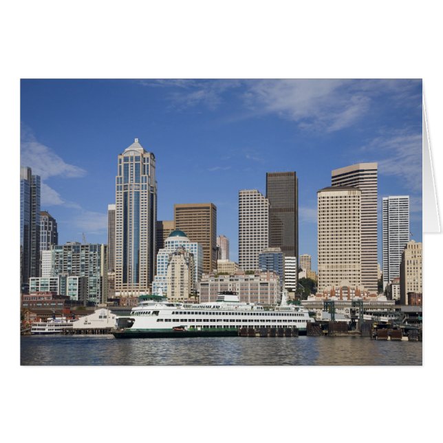 WA, Seattle, Seattle skyline with ferry boat (Front Horizontal)