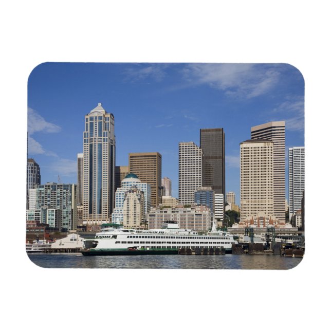 WA, Seattle, Seattle skyline with ferry boat Magnet (Horizontal)