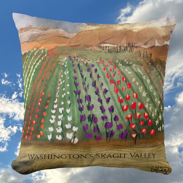 WA Skagit Valley Tulip Fields Spring Dreaming Cushion (Creator Uploaded)