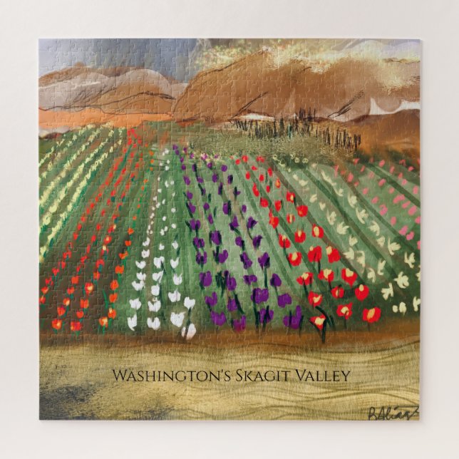 WA Skagit Valley Tulip Fields Spring Dreaming Jigs Jigsaw Puzzle (Vertical)