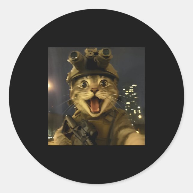 Waactical Cat Meme  Classic Round Sticker (Front)