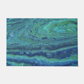 Wabash 3 Cool Blue Green Abstract Door Mat