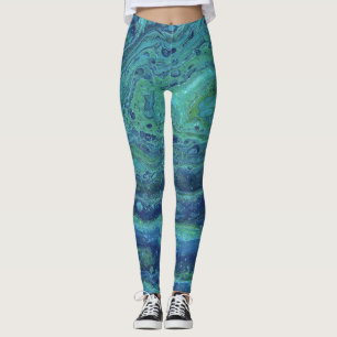 Wabash 3 Cool Blue Green Abstract Leggings