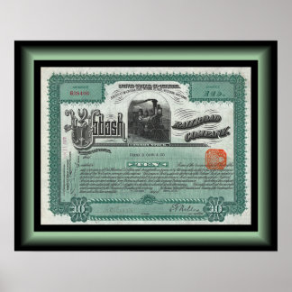 Wabash Railroad Company Stock Certificate ~ 1912 Poster