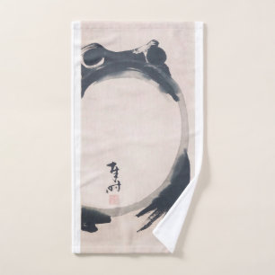 Wabi Sabi Grumpy Frog by Hoji Japanese Sumi-e ハン Hand Towel