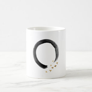 Wabi-Sabi Zen Enso Circle & Drifting Golden Ginkgo Coffee Mug