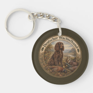 Wachtelhund Hunting Art , German Spaniel Key Ring