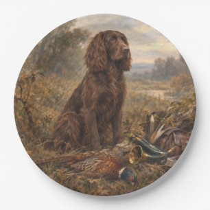 Wachtelhund Hunting Art , German Spaniel Paper Plate