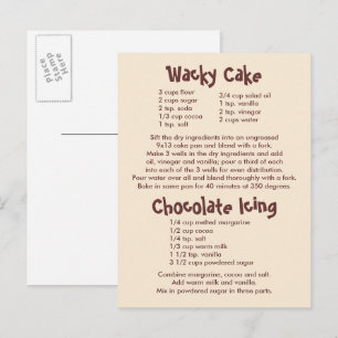 Wacky Cake and Chocolate Icing Recipes Postcard