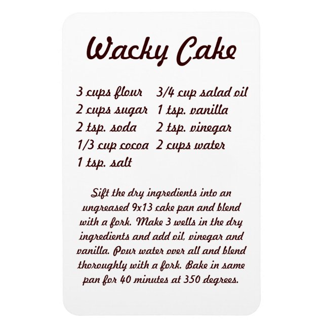 Wacky Cake Recipe Fridge Magnet (Vertical)