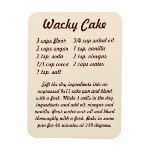Wacky Cake Recipe Fridge Magnet