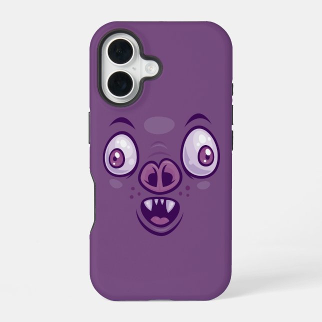 Wacky Cartoon Vampire Bat Face iPhone 16 Case (Back)