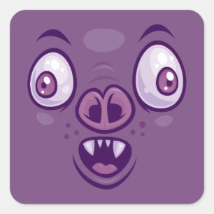 Wacky Cartoon Vampire Bat Face Square Sticker