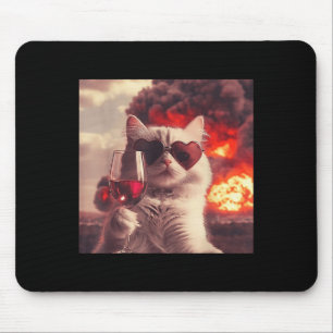 Wacky Cat Holding Wine Selfi With Fire Funny Sungl Mouse Mat