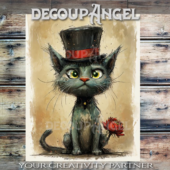 Wacky Cat in Hat - decoupage -  Tissue Paper (Creator Uploaded)