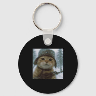 Wacky Cat Snow Kitten Soldier Selfie With Gun Meme Key Ring