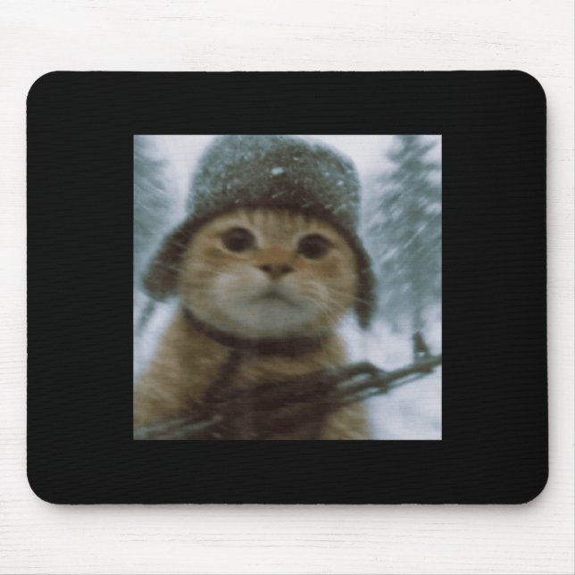 Wacky Cat Snow Kitten Soldier Selfie With Gun Meme Mouse Mat (Front)
