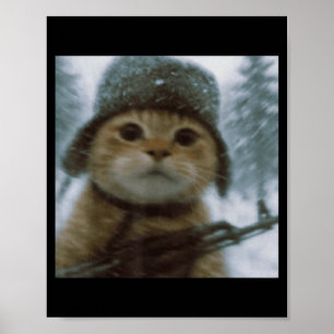 Wacky Cat Snow Kitten Soldier Selfie With Gun Meme Poster