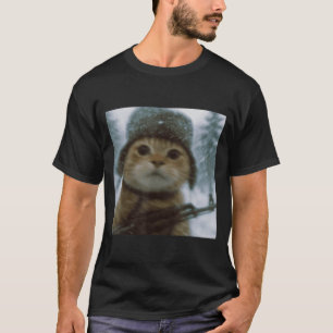 Wacky Cat Snow Kitten Soldier Selfie With Gun Meme T-Shirt