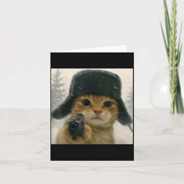 Wacky Cat Wearing Ushanka Hat Russian Meme Cat Hum Card (Front)