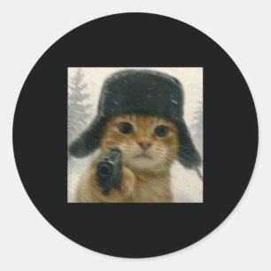 Wacky Cat Wearing Ushanka Hat Russian Meme Cat Hum Classic Round Sticker