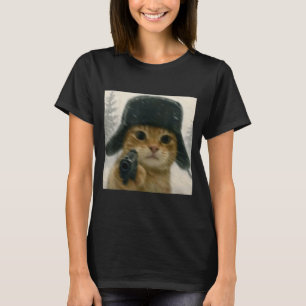 Wacky Cat Wearing Ushanka Hat Russian Meme Cat Hum T-Shirt