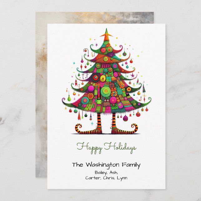 Wacky Christmas Tree Illustration Happy  Holiday Card (Front/Back)