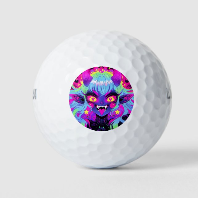 Wacky Demon Elf Anime Girl Tongue Out Golf Balls (Front)