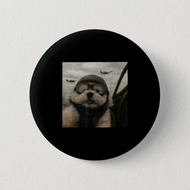 Wacky Dog Funny Dog Selfie Lot Jet Fighter Airplan 6 Cm Round Badge (Front)
